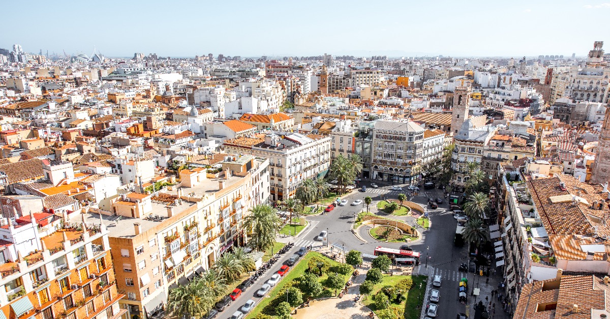 Luchtfoto Valencia zicht op plein